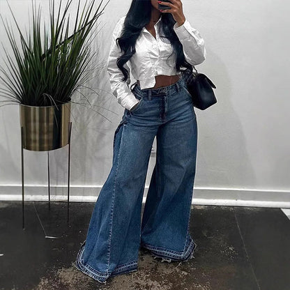 💖Oversized jeans med hög midja och vida ben för dam
