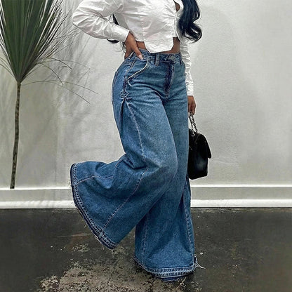 💖Oversized jeans med hög midja och vida ben för dam