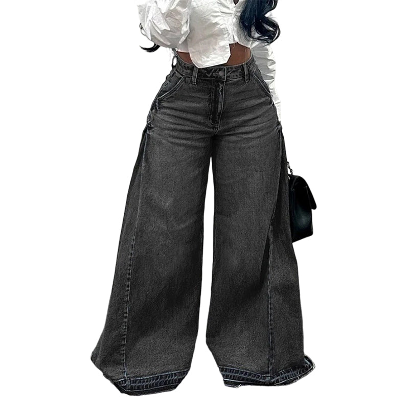 💖Oversized jeans med hög midja och vida ben för dam