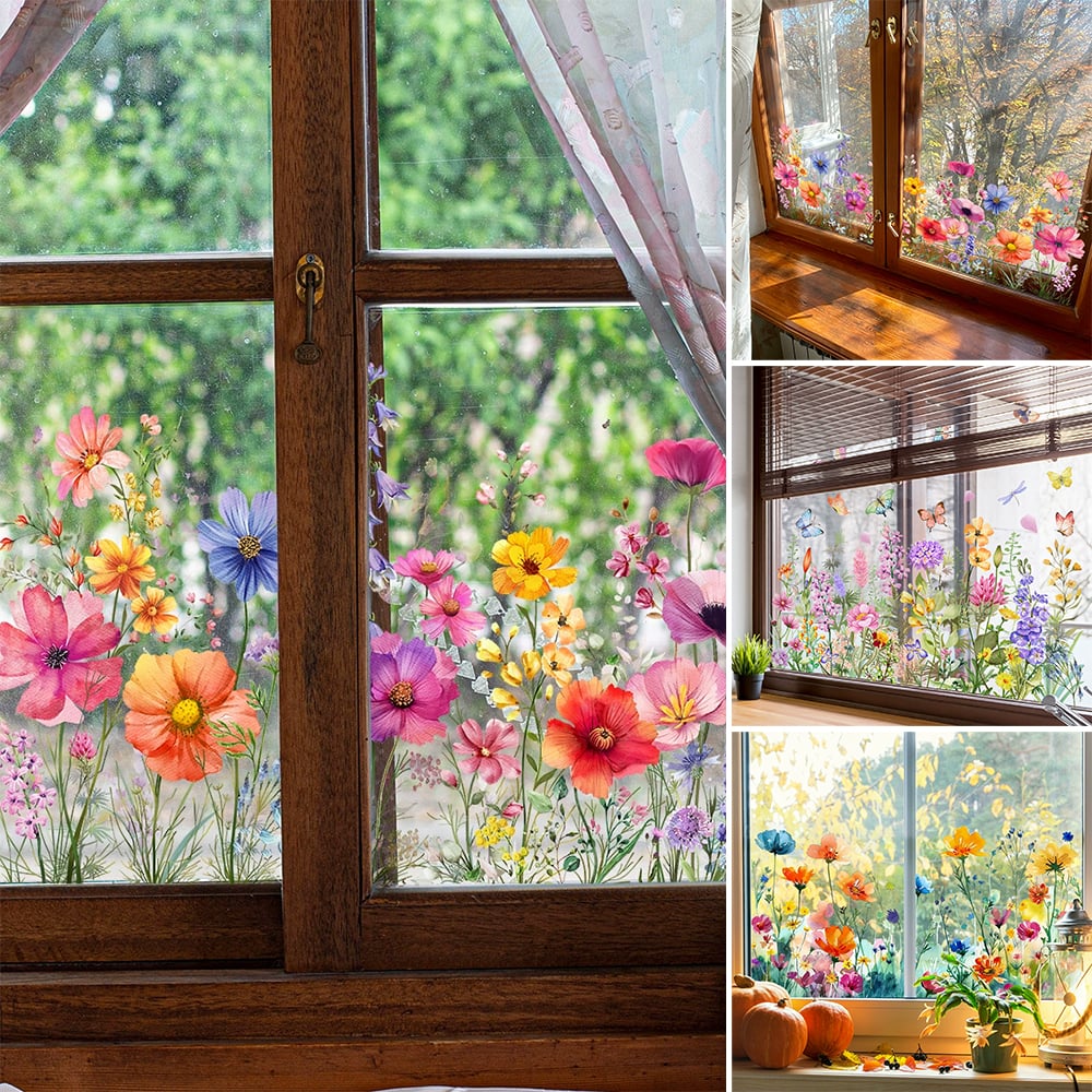 ✨SISTA DAGEN REA 50 % RABATT!💐Färgglad blomsterbukett fönsterdekal🖼️