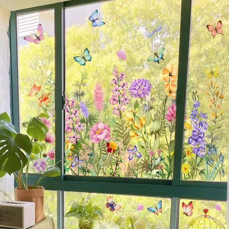 ✨SISTA DAGEN REA 50 % RABATT!💐Färgglad blomsterbukett fönsterdekal🖼️
