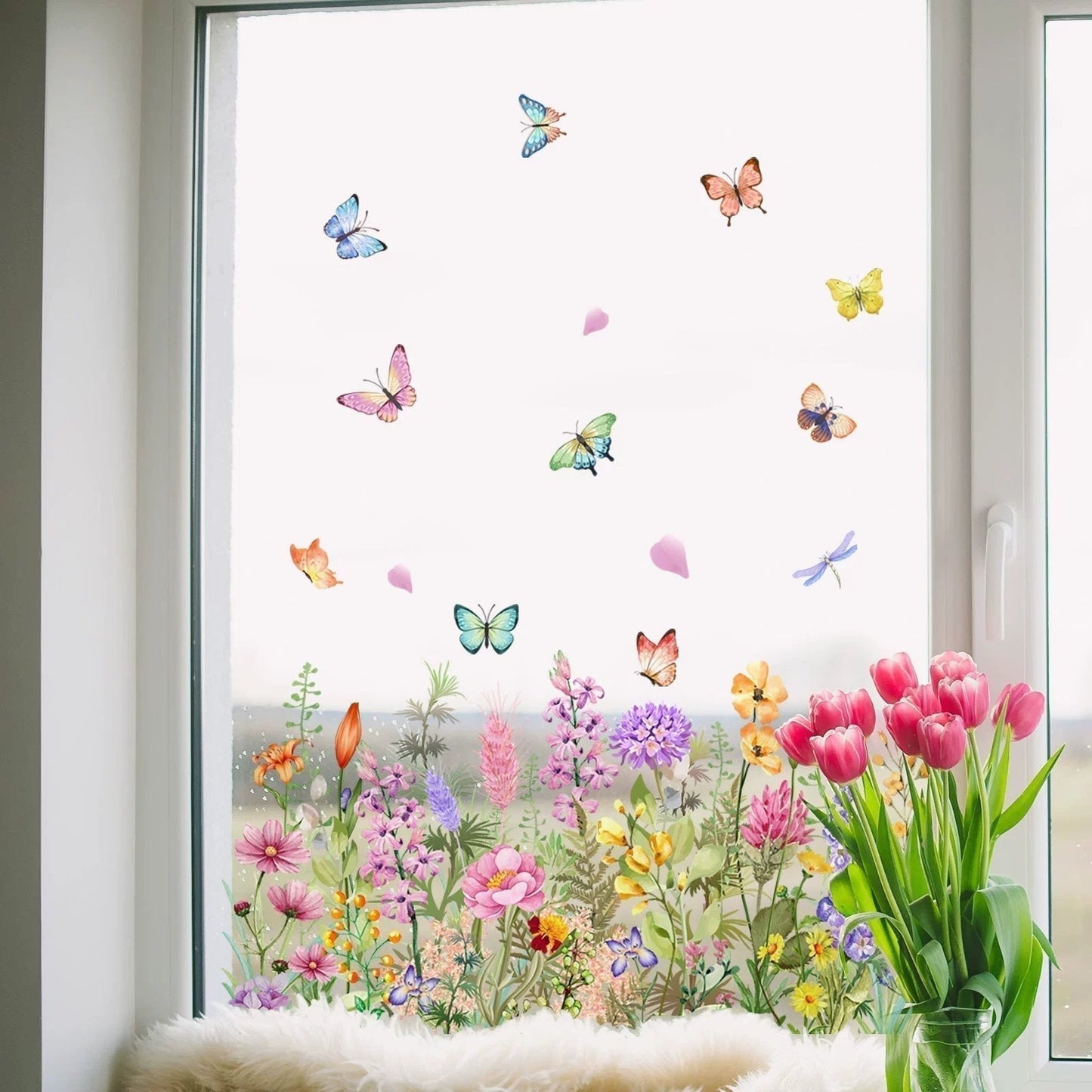 ✨SISTA DAGEN REA 50 % RABATT!💐Färgglad blomsterbukett fönsterdekal🖼️
