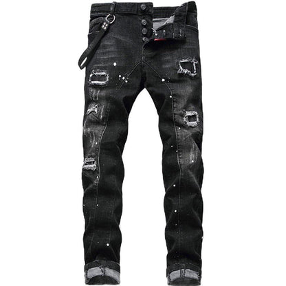 Slim Fit-jeans för män med slitningar och repningar