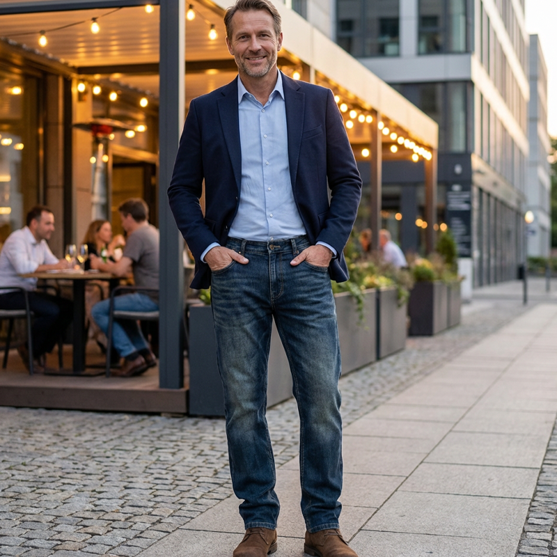 Stretchjeans med raka ben för herr