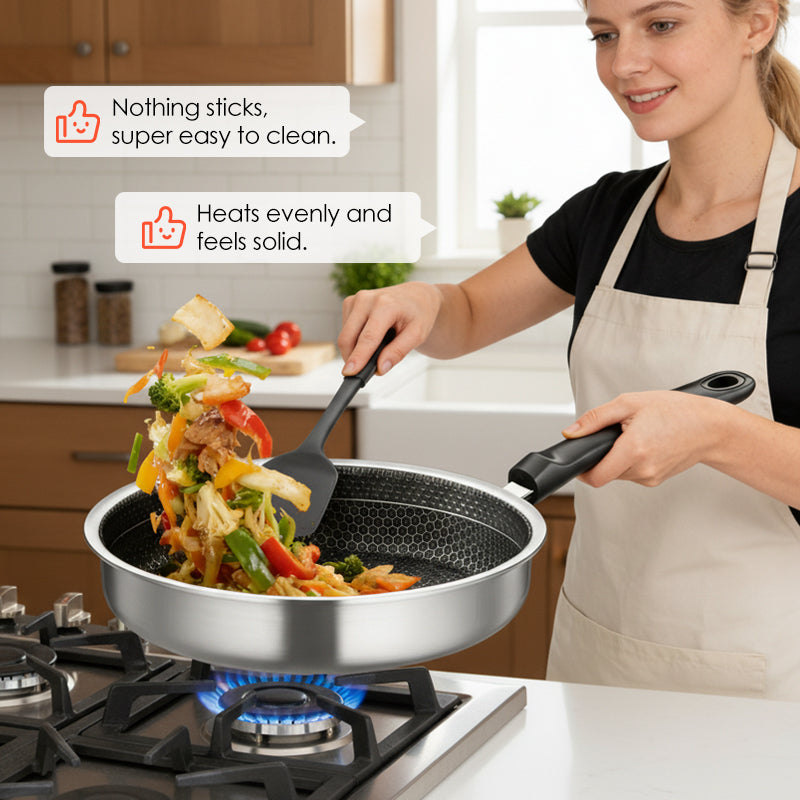 Honeycomb non-stick stekpanna i rostfritt stål