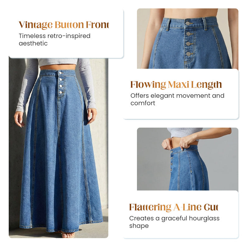 Vintage A-linjeformad Jeanskjol med Knappar