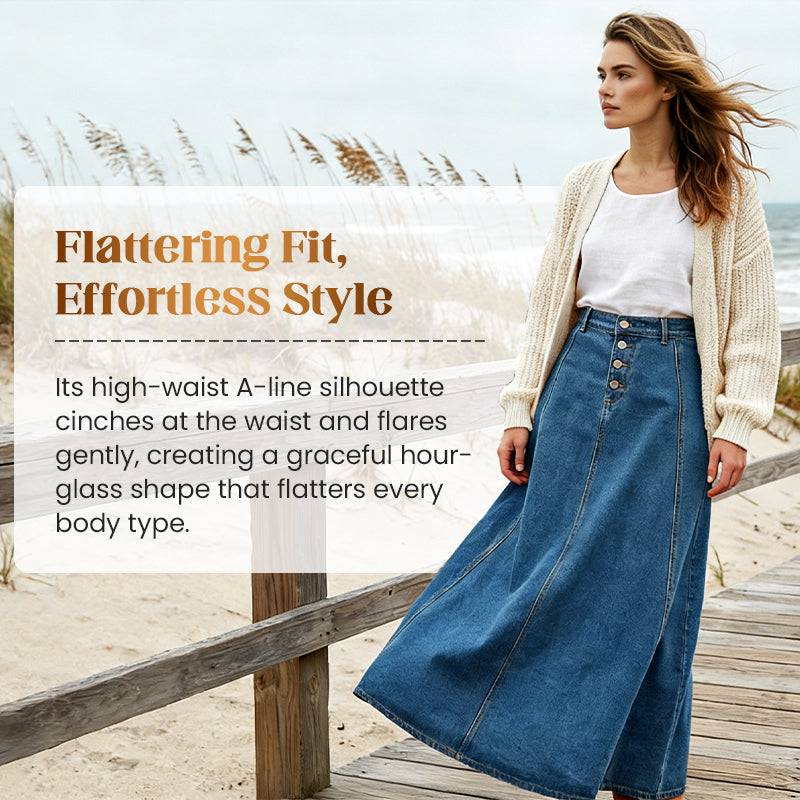 Vintage A-linjeformad Jeanskjol med Knappar