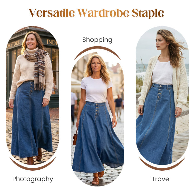 Vintage A-linjeformad Jeanskjol med Knappar