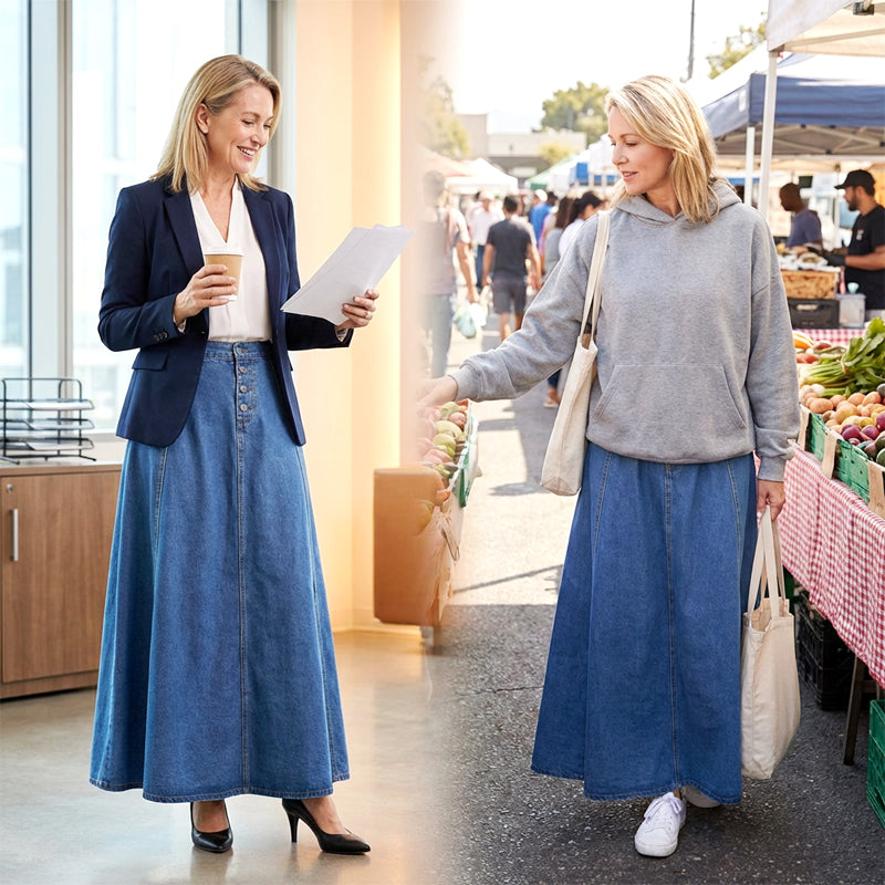 Vintage A-linjeformad Jeanskjol med Knappar
