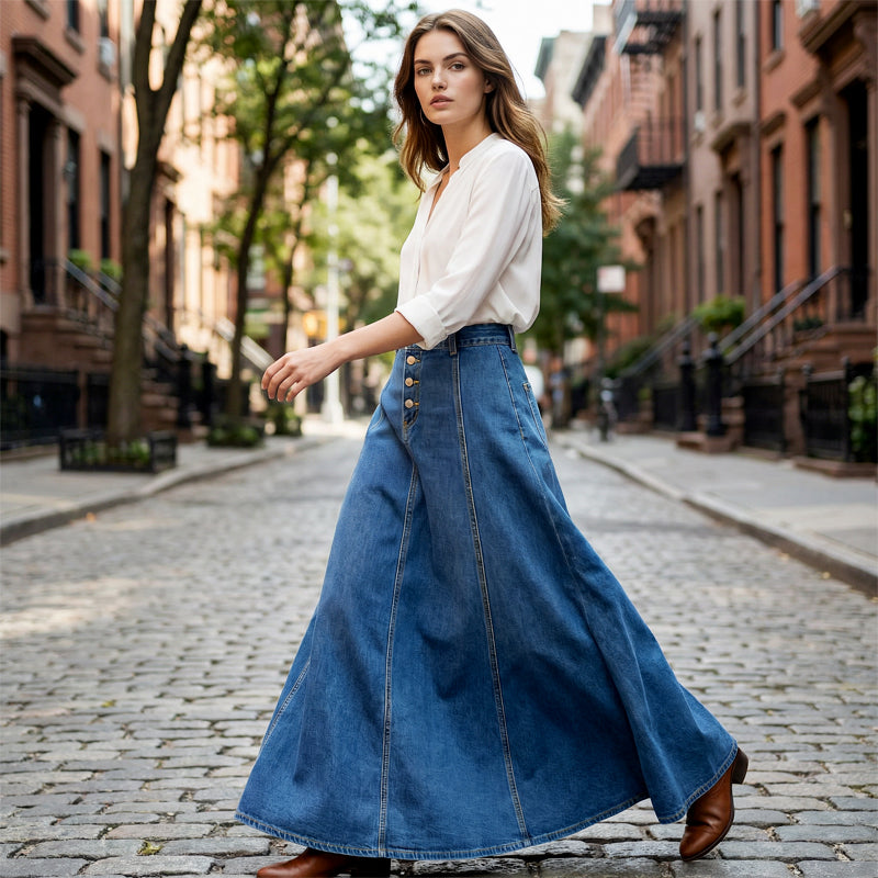 Vintage A-linjeformad Jeanskjol med Knappar
