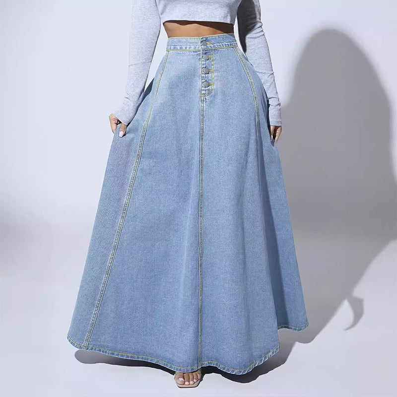 Vintage A-linjeformad Jeanskjol med Knappar