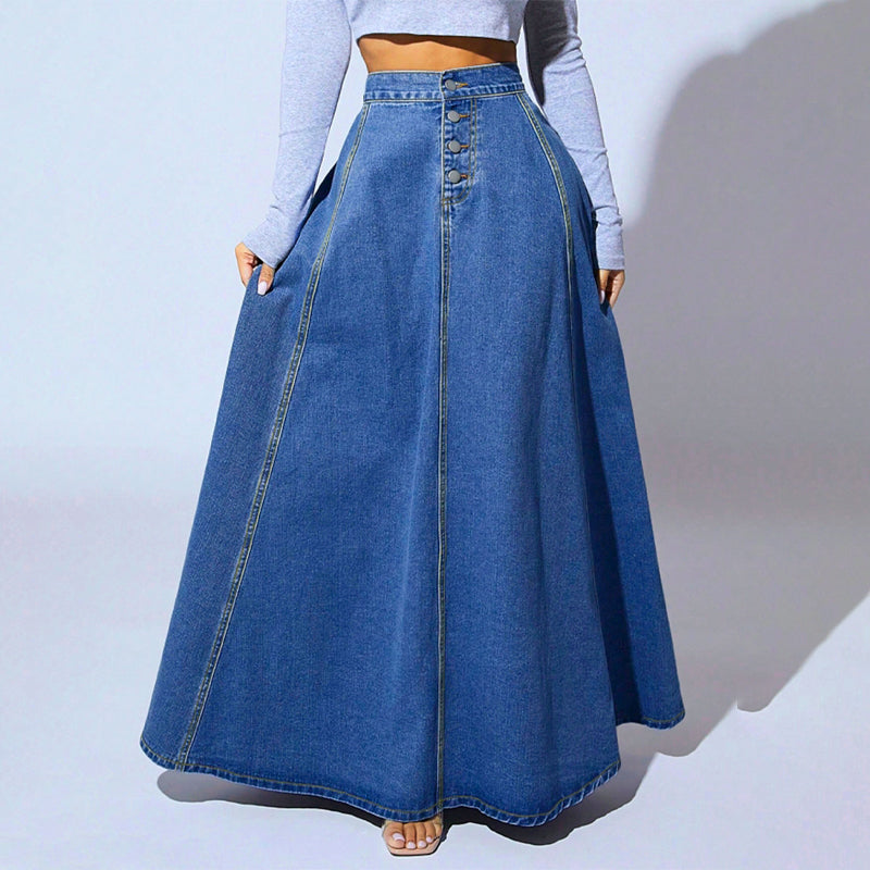 Vintage A-linjeformad Jeanskjol med Knappar
