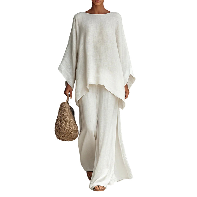 👚 50% RABATT! 👖 Löst Sittande Långärmad Topp & Vida Byxor Set – Bekväm passform, Mjukt material & Avslappnad stil ✨