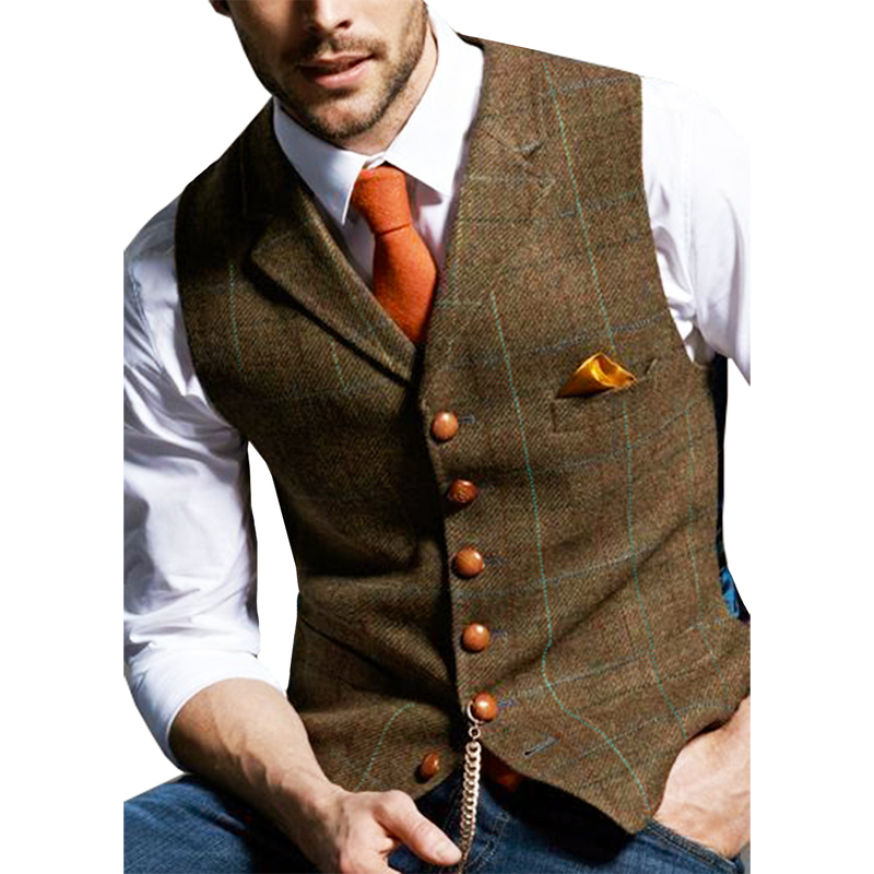 🔥Herrväst i rutig tweed med revers