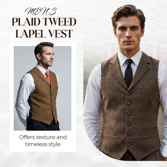 🔥Herrväst i rutig tweed med revers