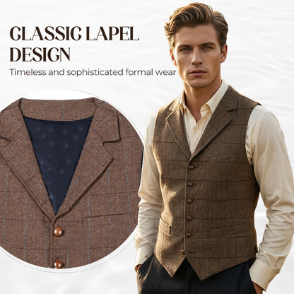 🔥Herrväst i rutig tweed med revers