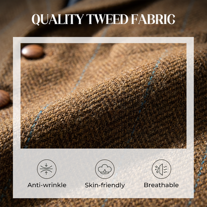 🔥Herrväst i rutig tweed med revers