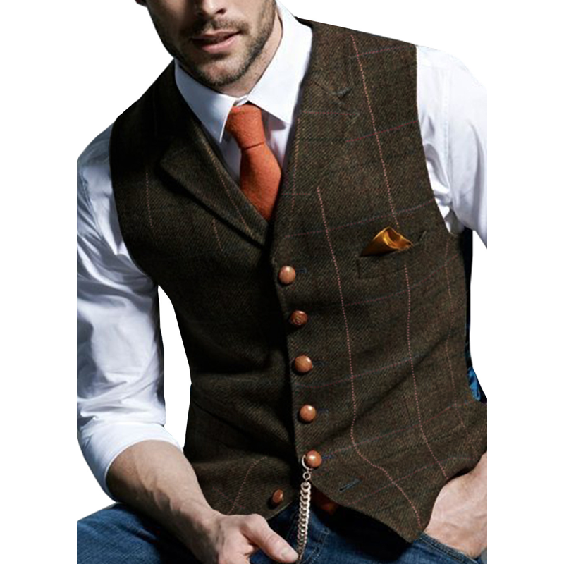 🔥Herrväst i rutig tweed med revers