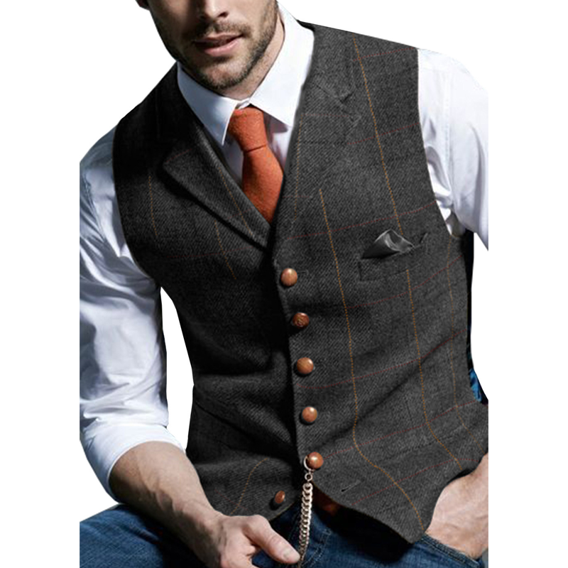 🔥Herrväst i rutig tweed med revers