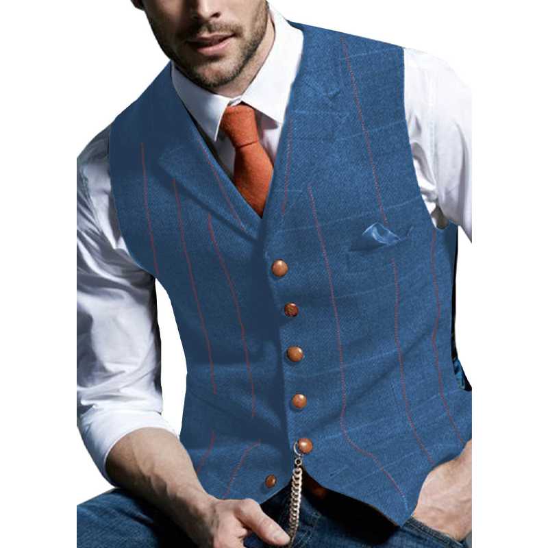 🔥Herrväst i rutig tweed med revers