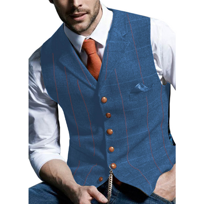 🔥Herrväst i rutig tweed med revers