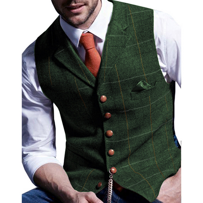🔥Herrväst i rutig tweed med revers