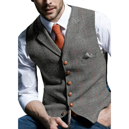 🔥Herrväst i rutig tweed med revers