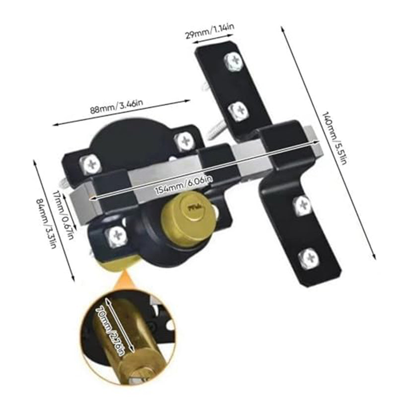 🔒 50% RABATT NU! 🚪 Tungt Grindlås – 50/70mm Lång Skott, 5 Nycklar Ingår – Dubbelsidig Nyckelåtkomst, Rostbeständig Järnkonstruktion 🔑