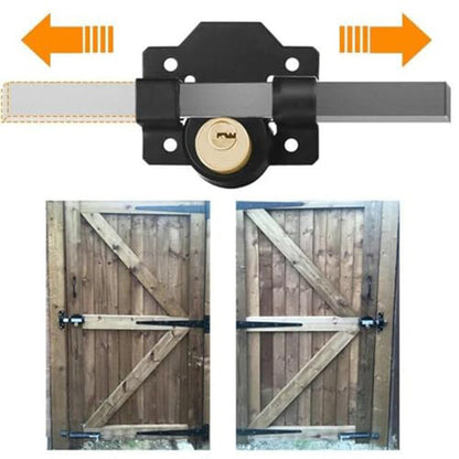 🔒 50% RABATT NU! 🚪 Tungt Grindlås – 50/70mm Lång Skott, 5 Nycklar Ingår – Dubbelsidig Nyckelåtkomst, Rostbeständig Järnkonstruktion 🔑