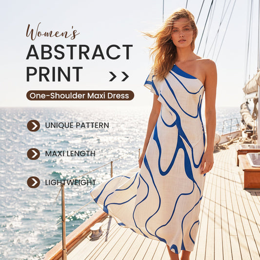 👗 50% RABATT! 🎨 Maxiklänning med Abstrakt Tryck & En Axel – Slående Elegant, Mjukt Tyg & Perfekt För Sommarkvällar & Fester 💃