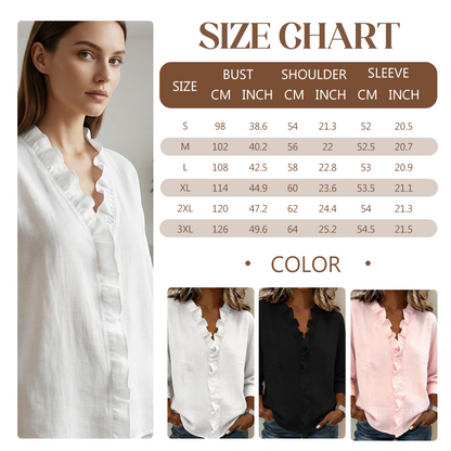 🔥🎁Nyhet 50 % RABATT🔥Damblus med volanger, V-ringning och långa ärma