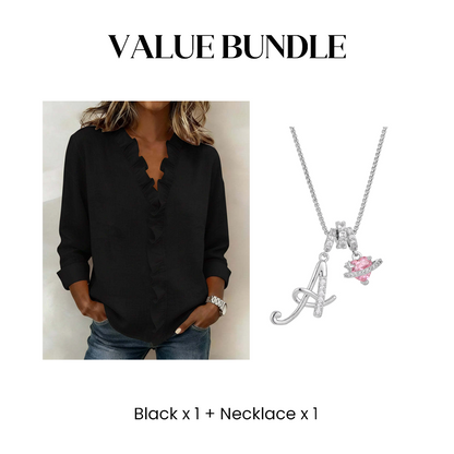 🔥🎁Nyhet 50 % RABATT🔥Damblus med volanger, V-ringning och långa ärma