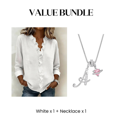 🔥🎁Nyhet 50 % RABATT🔥Damblus med volanger, V-ringning och långa ärma
