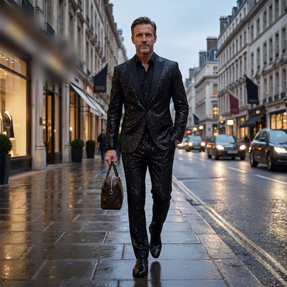 Mäns Svart Sparkle Tuxedo Dräkt Set