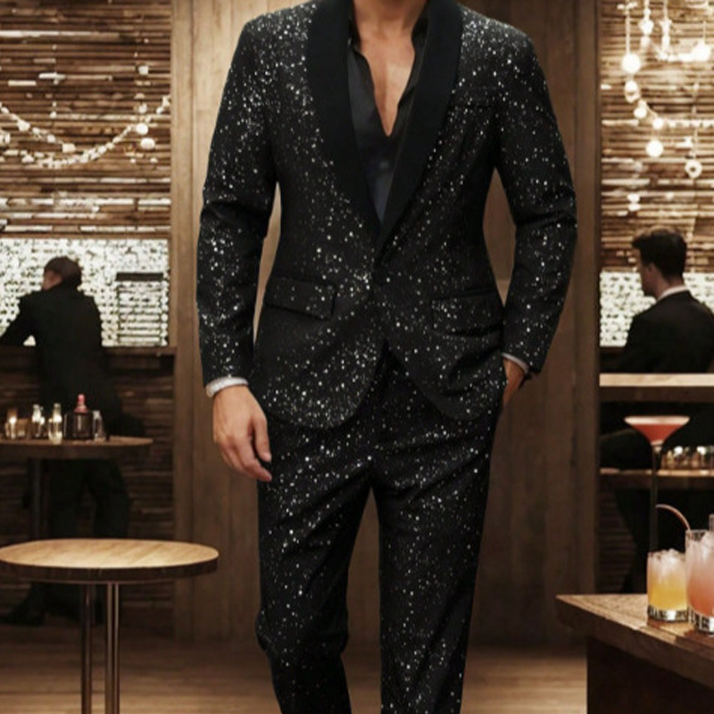 Mäns Svart Sparkle Tuxedo Dräkt Set