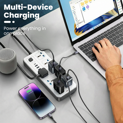 🔥🎁Nyhet 50 % RABATT🔥Eluttag med flera uttag och lång förlängningssladd – USB-laddningsportar ingår