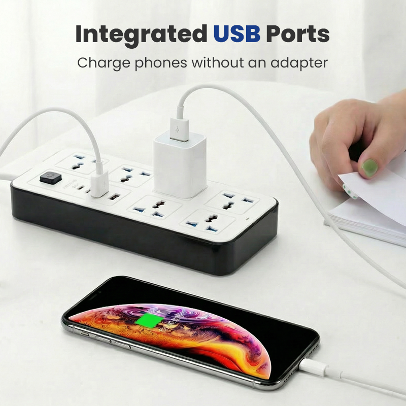 🔥🎁Nyhet 50 % RABATT🔥Eluttag med flera uttag och lång förlängningssladd – USB-laddningsportar ingår