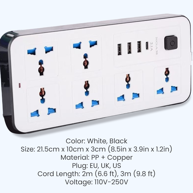 🔥🎁Nyhet 50 % RABATT🔥Eluttag med flera uttag och lång förlängningssladd – USB-laddningsportar ingår