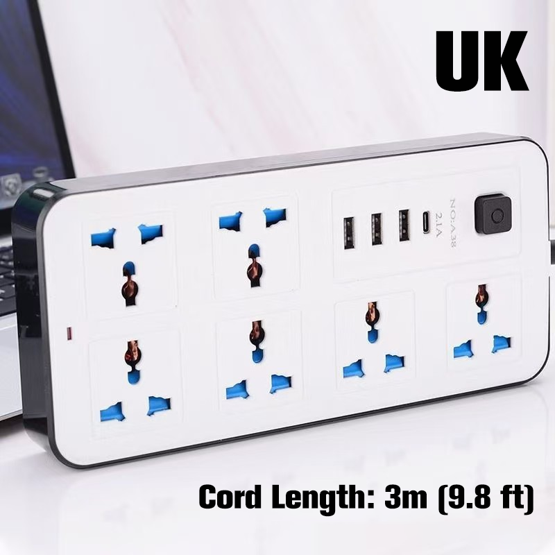 🔥🎁Nyhet 50 % RABATT🔥Eluttag med flera uttag och lång förlängningssladd – USB-laddningsportar ingår