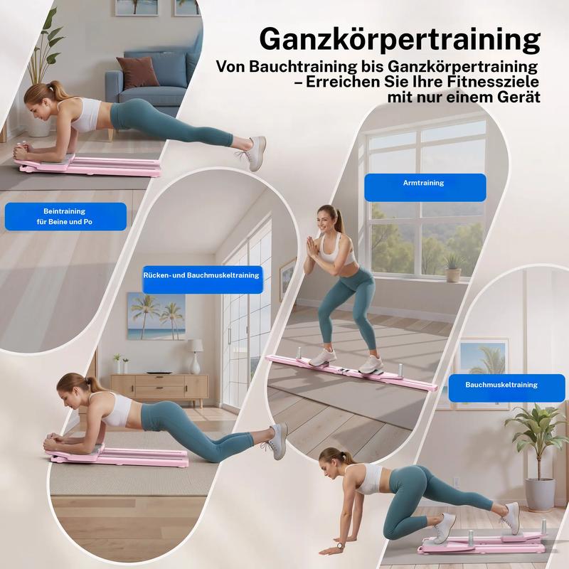 Multifunktionell träningsbänk för magmusklerna, hopfällbar Pilates-Reformer med knä Timer & motståndsband för hemmet Träning av magmuskler, rygg, axlar och ben