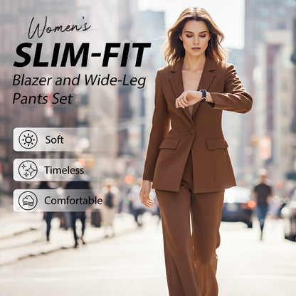 👚👖 50% RABATT! | Elegant Damset med Kavaj & Vida Byxor – Klassisk Blazer & Mångsidiga Färger!