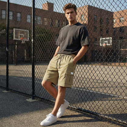 Mäns Casual Cargo Shorts med elastisk midja