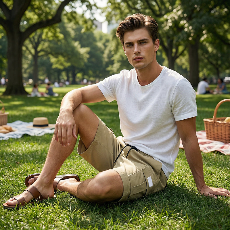 Mäns Casual Cargo Shorts med elastisk midja