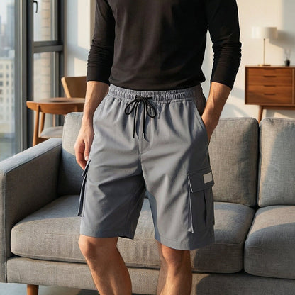 Mäns Casual Cargo Shorts med elastisk midja
