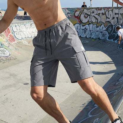 Mäns Casual Cargo Shorts med elastisk midja