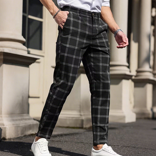 🔥Slim fit-byxor i rutigt tyg för herr