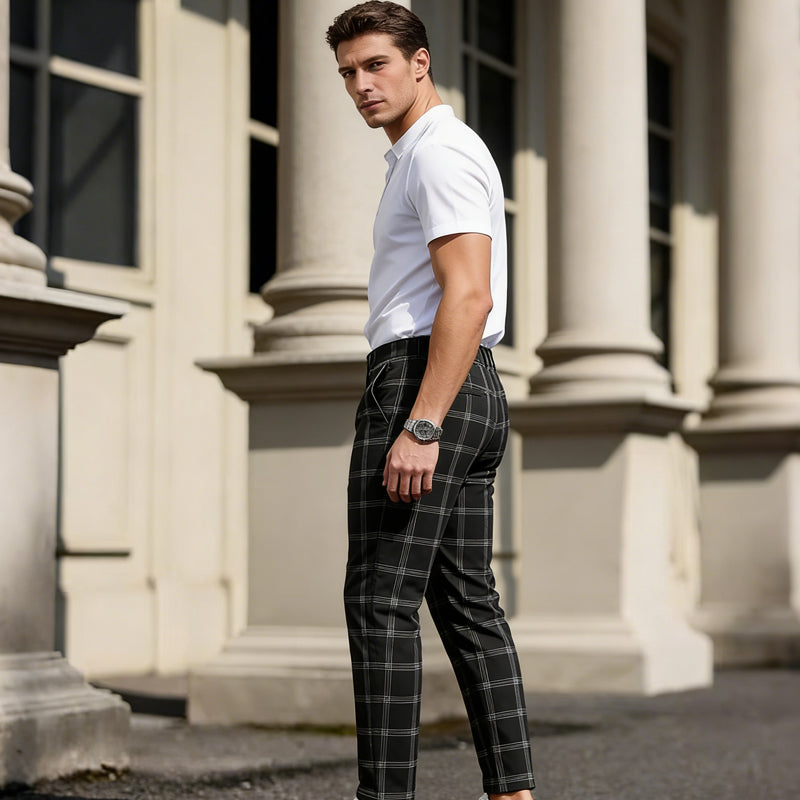 🔥Slim fit-byxor i rutigt tyg för herr