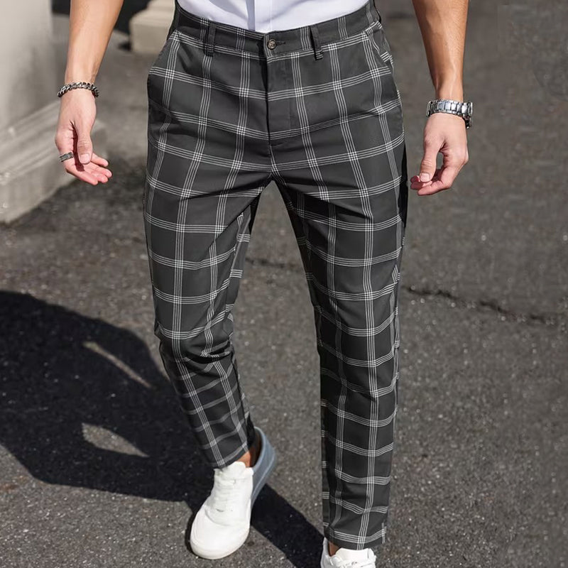 🔥Slim fit-byxor i rutigt tyg för herr