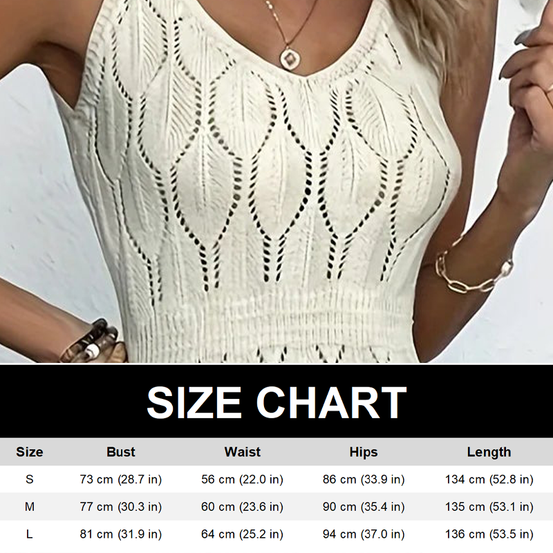 👗 60% RABATT! ✨ Elegant V-ringad Stickad Klänning – Hålmönster – Andningsbar, Figursydd & Perfekt för Fina Tillfällen 💃