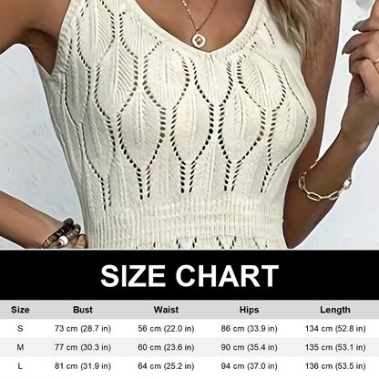 👗 60% RABATT! ✨ Elegant V-ringad Stickad Klänning – Hålmönster – Andningsbar, Figursydd & Perfekt för Fina Tillfällen 💃